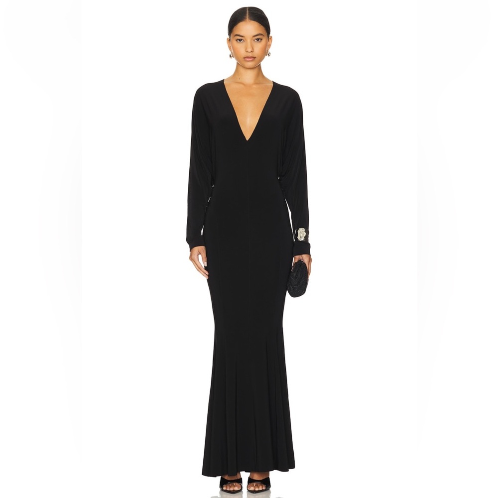 Norma Kamali Black Dolman Sleeve V-Neck Gown
